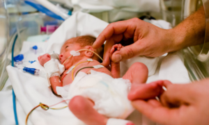 Baby in an isolation pod in a hospital